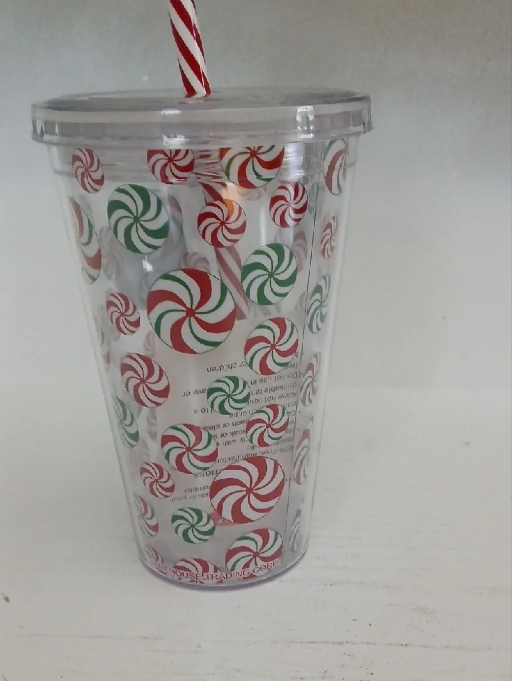 Double-Wall Insulated Peppermint Tumbler with Striped Straw